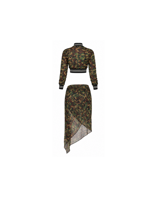 Jean Paul Gaultier Camouflage Mesh Bomber And Sarong Wrap Skirt Set