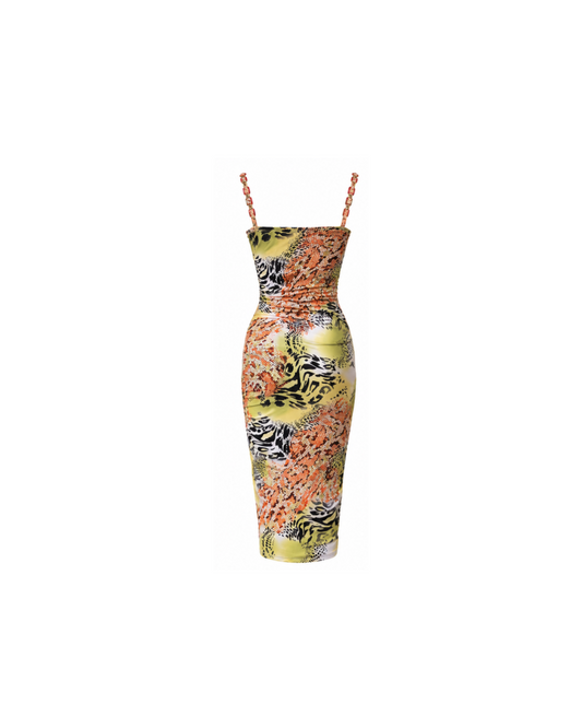 Roberto Cavalli Multi Print Rhinestone Midi Dress