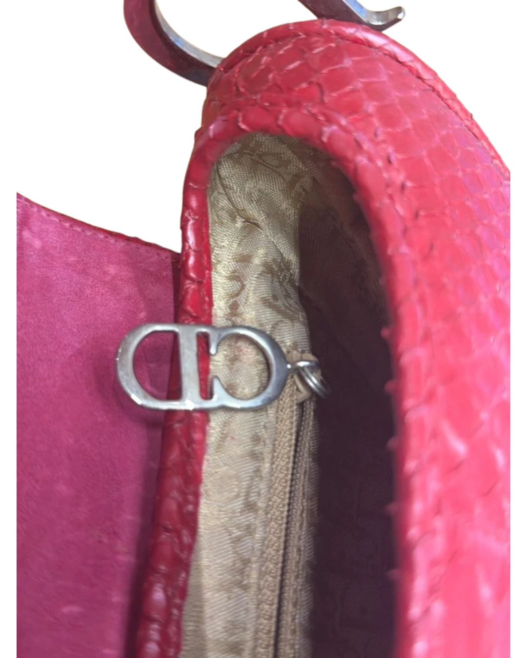 Christian Dior By John Galliano Red Python Saddle Bag
