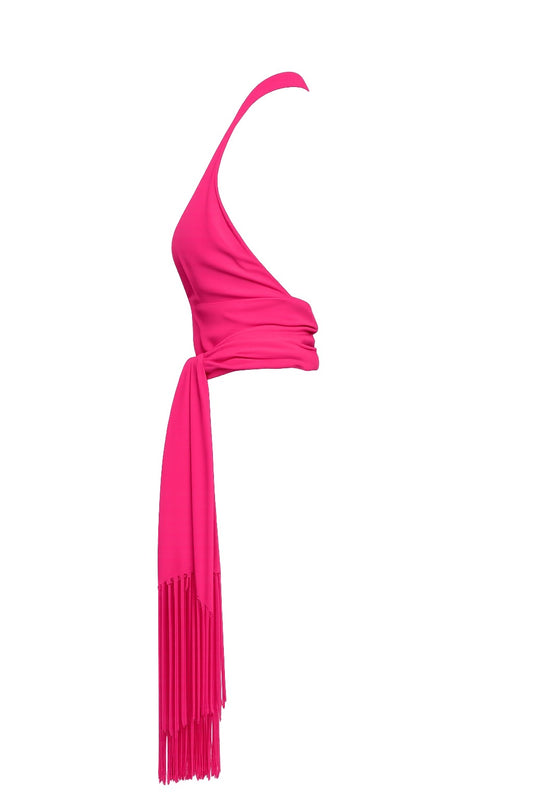 Celine 2004 Fringe Wrap Neckhalter Top