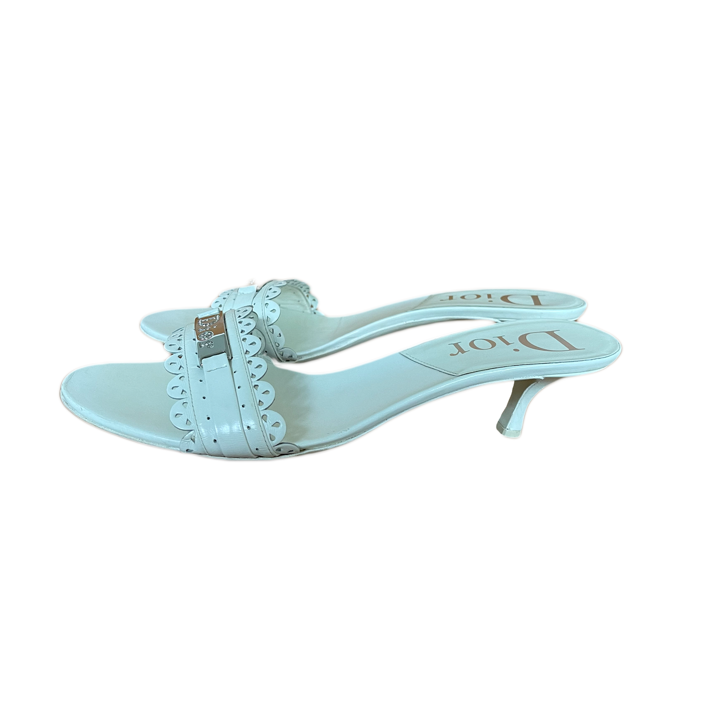 Christian Dior White Kitten Heel Mules
