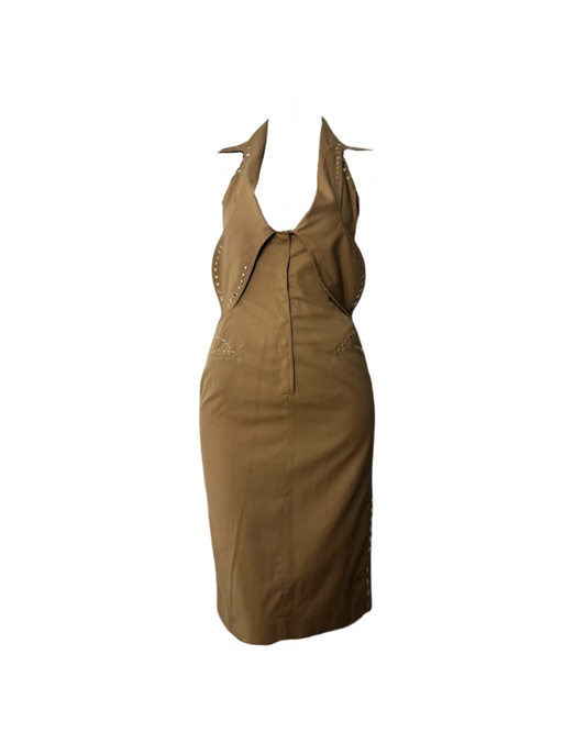 Thierry Mugler Studded Neck Halter Dress