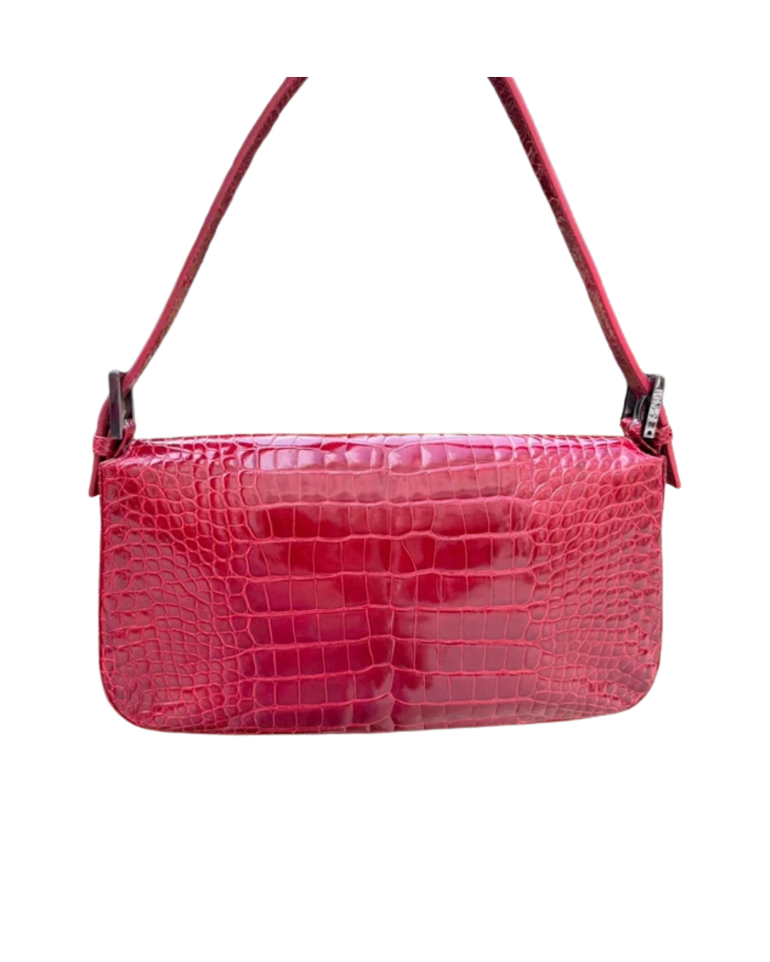Fendi Glossy Red Crocodile Baguette Bag