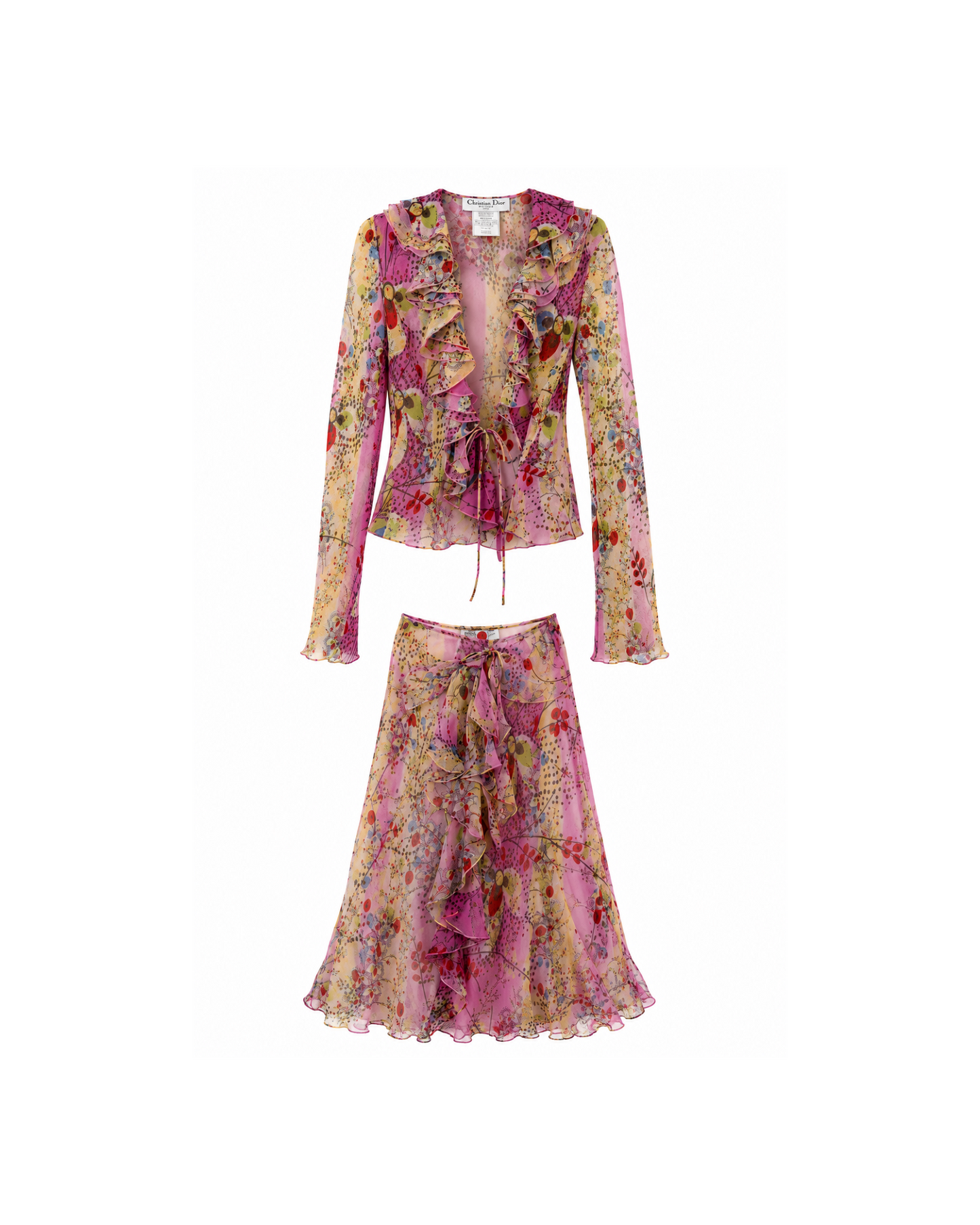 Christian Dior By John Galliano Floral Silk Blouse and Skirt Set