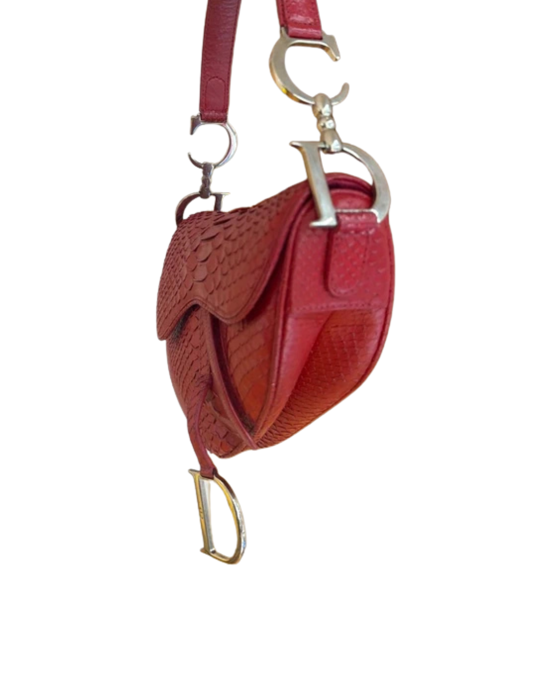 Christian Dior By John Galliano Red Python Saddle Bag