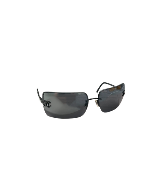 Chanel Frameless CC Crystal Logo Black Sunglasses