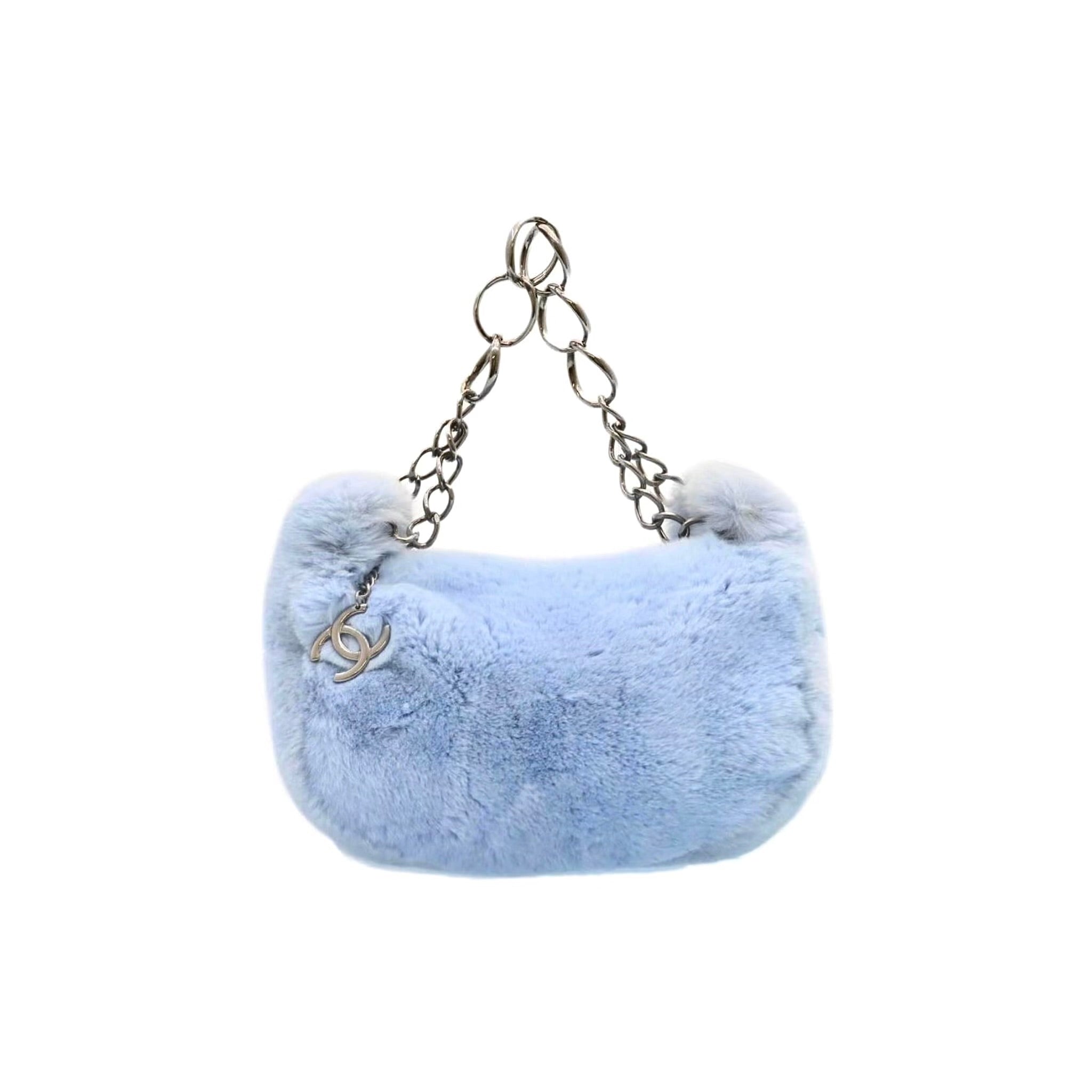 Chanel 2003 Baby Blue Rabbit Fur Chain Strap Bag