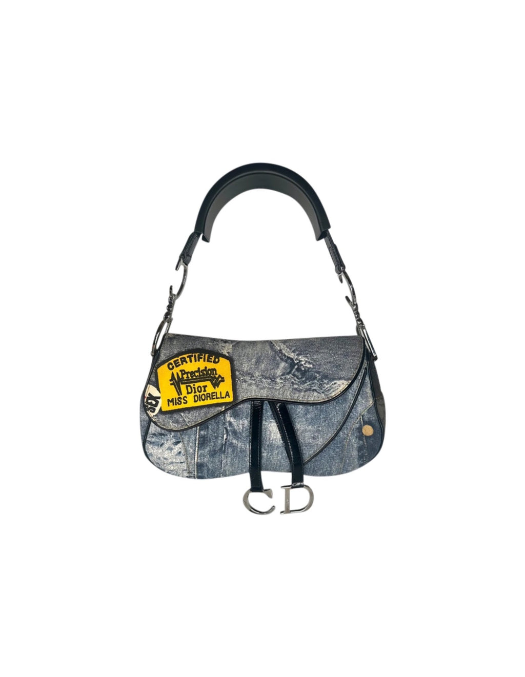 Christian Dior By John Galliano Speedway Denim Print Double Saddle Bag
