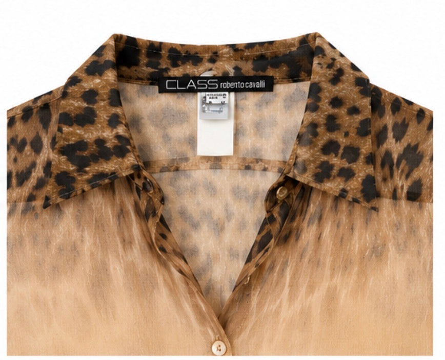 Roberto Cavalli Leopard Silk Button Up Shirt