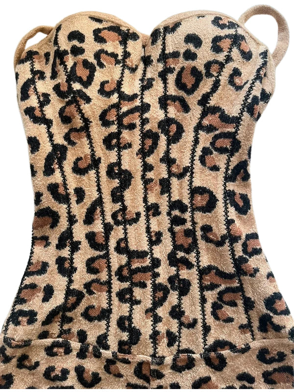 Azzedine Alaia 1991 Leopard Wool Corset Bodysuit