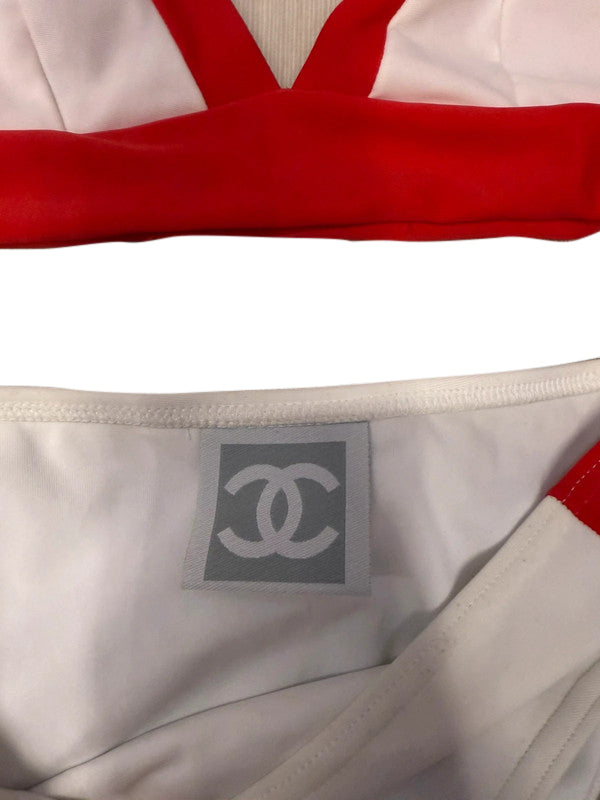 Chanel Logo Red and White Triangle Bikini