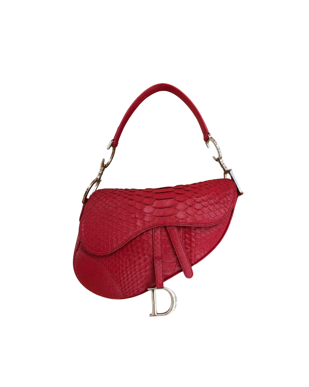 Christian Dior By John Galliano Red Python Saddle Bag