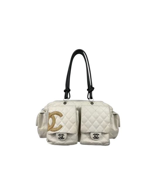 Chanel Cambon Reporter White Leather Python Bag