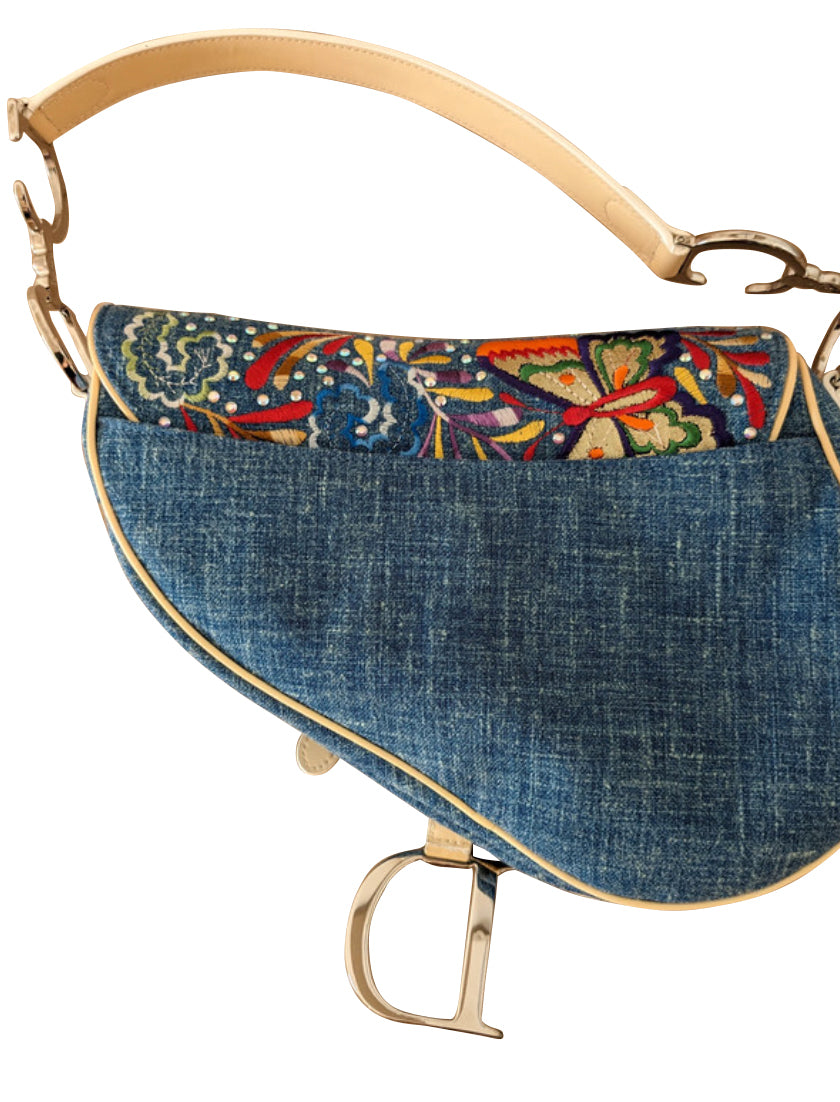 Christian Dior Butterfly Denim Saddle Bag