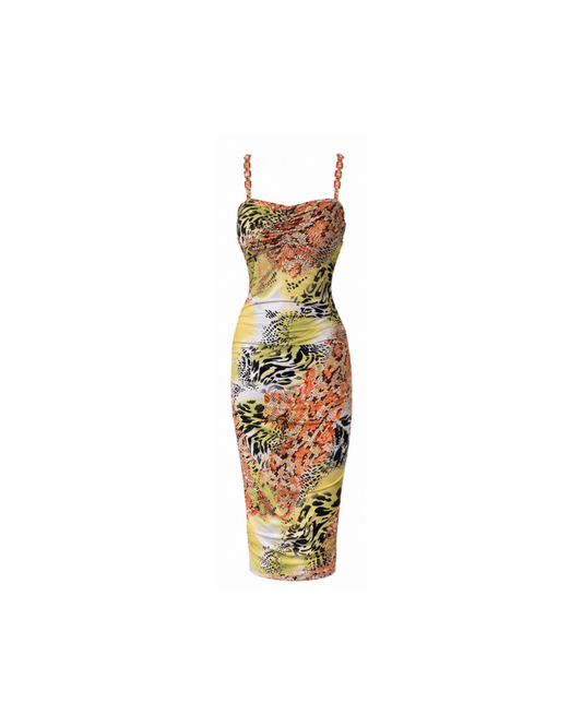 Roberto Cavalli Multi Print Rhinestone Midi Dress
