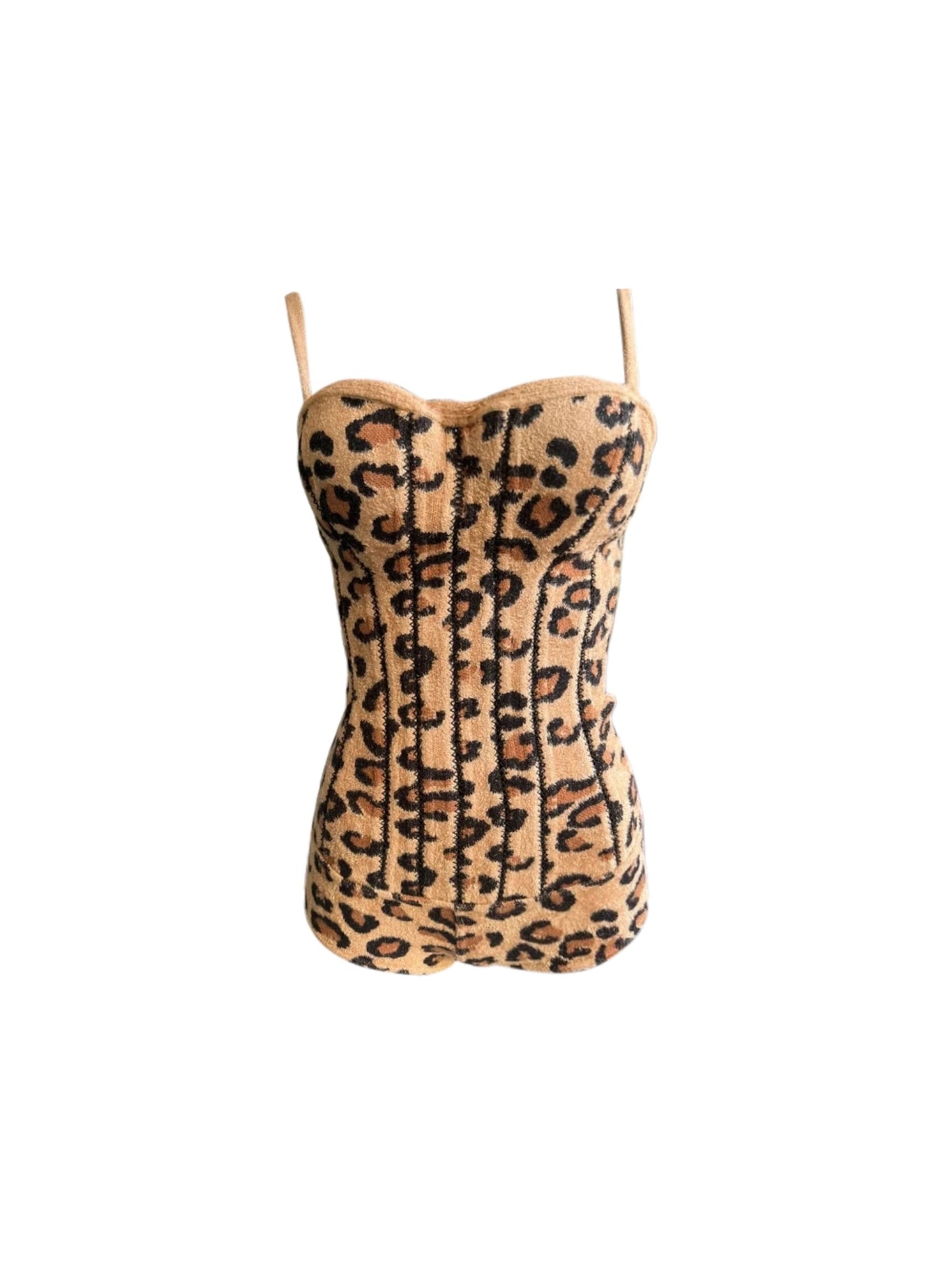 Azzedine Alaia 1991 Leopard Wool Corset Bodysuit