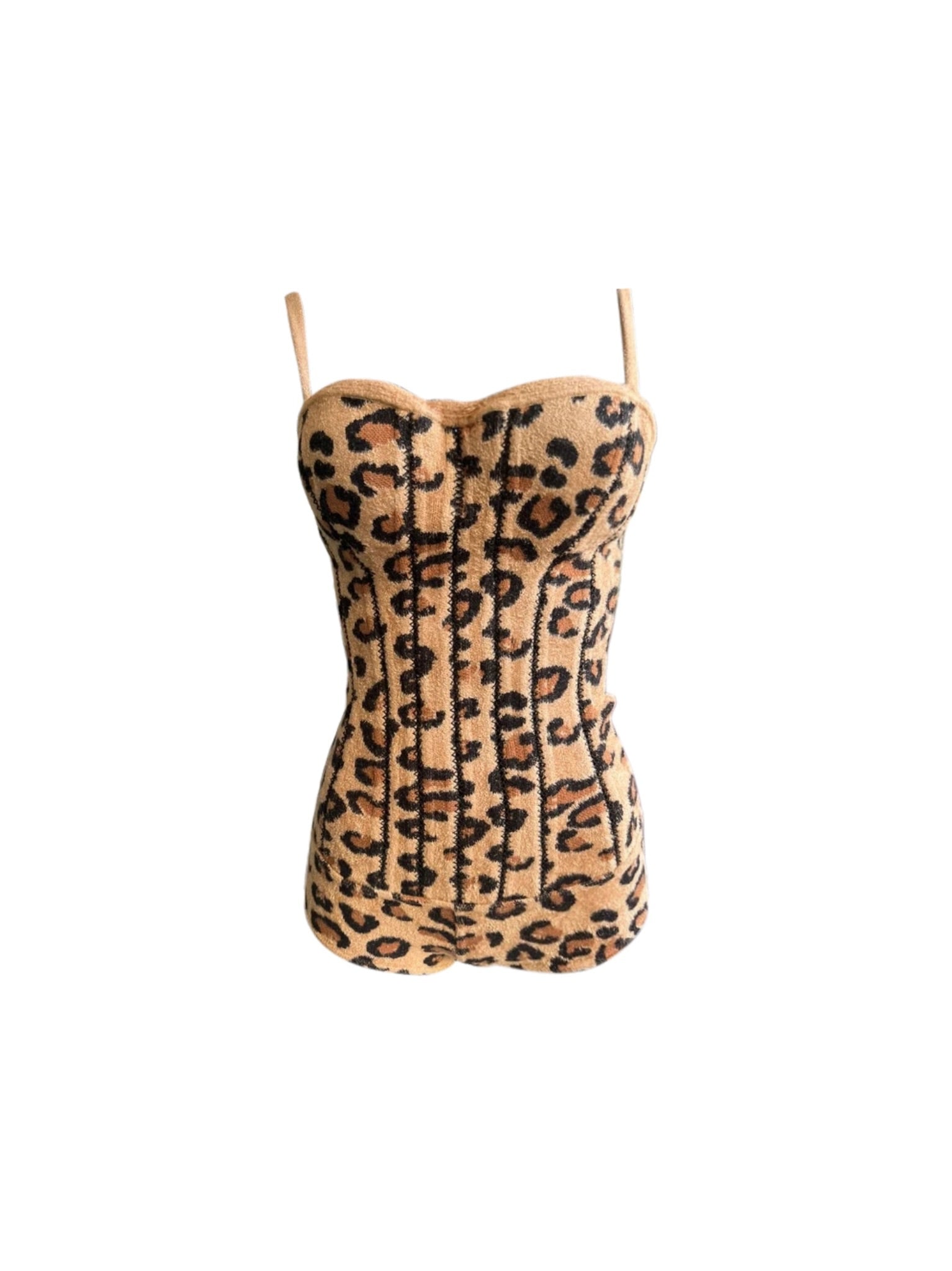 Azzedine Alaia 1991 Leopard Wool Corset Bodysuit