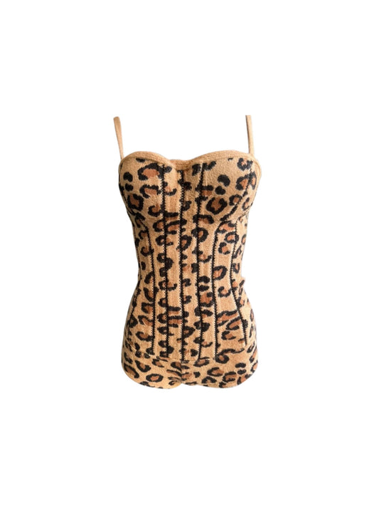 Azzedine Alaia 1991 Leopard Wool Corset Bodysuit