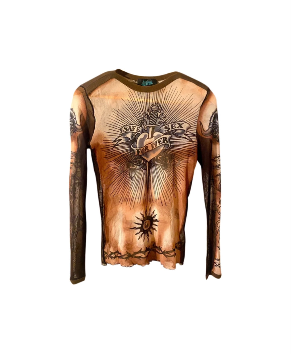 Jean Paul Gaultier 1996 Safe Sex Mesh Tattoo Long Sleeve