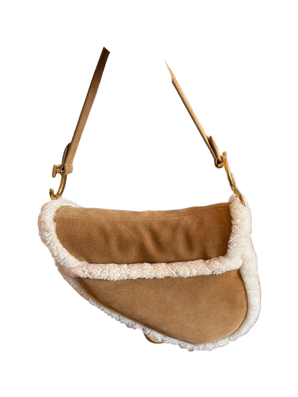 Christian Dior Suede Shearling Saddle Bag