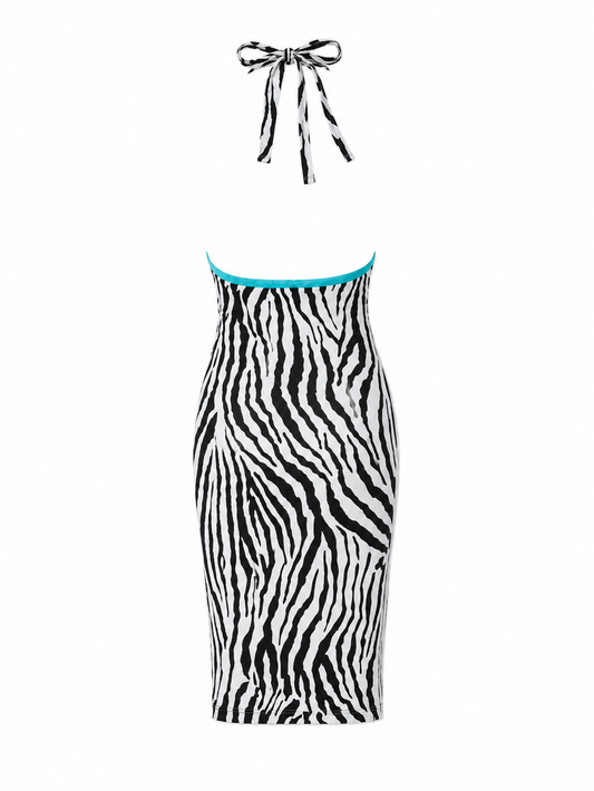 Christian Dior 1990 Zebra Print Neckhalter Dress