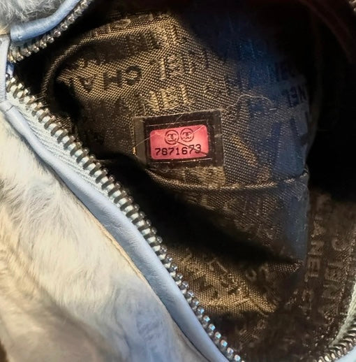 Chanel 2003 Baby Blue Rabbit Fur Chain Strap Bag