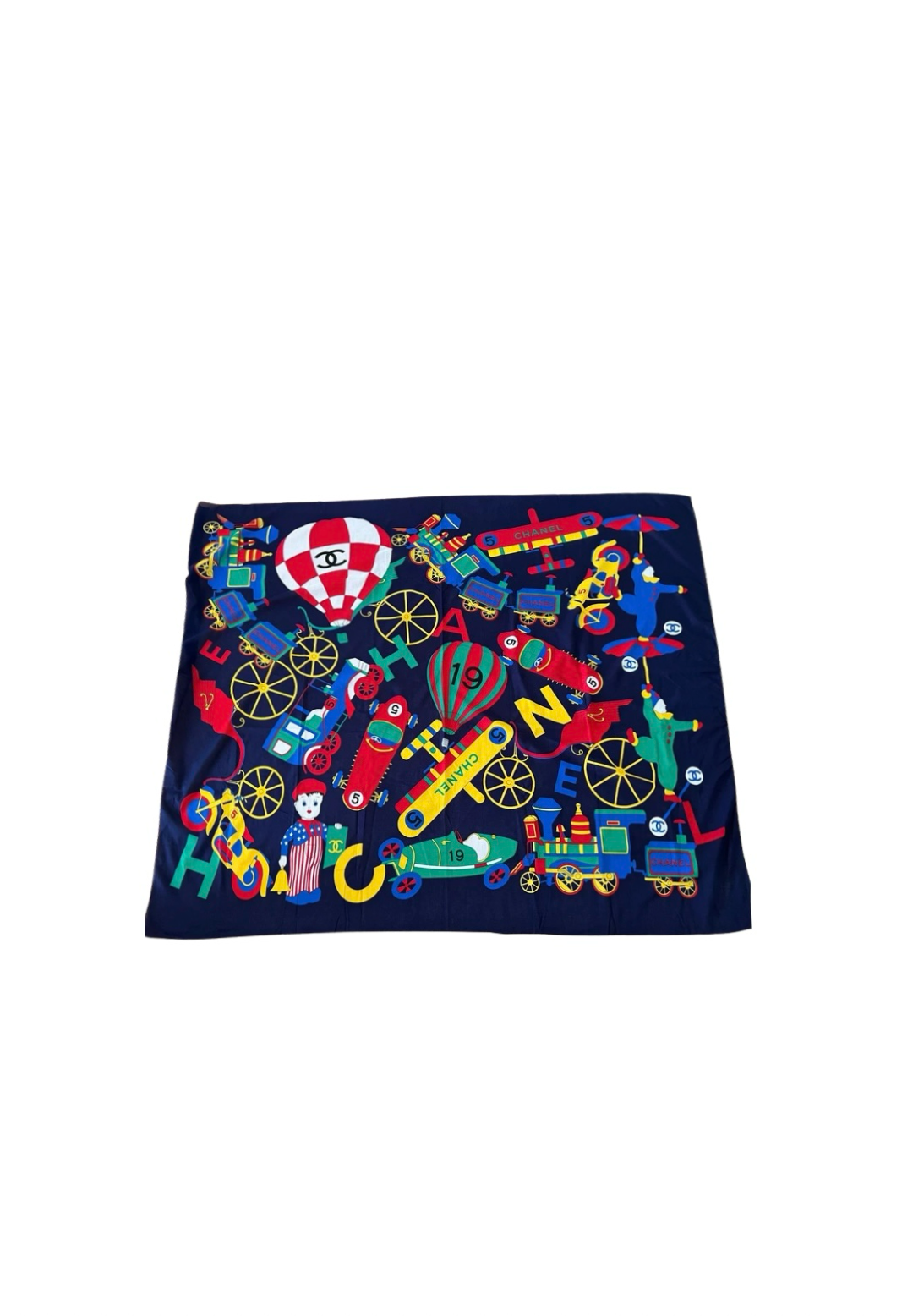 Chanel 1988 Multi Circus Print Cotton Scarf