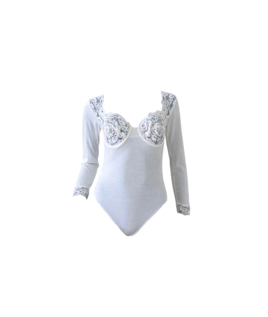Christian Dior White Lace Long sleeve Bodysuit