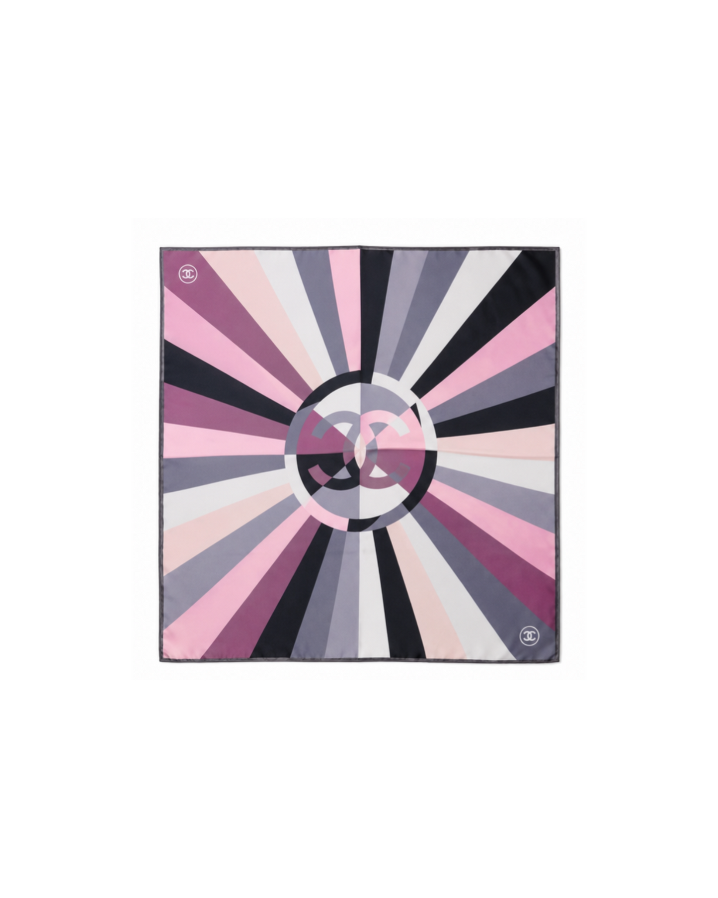 Chanel Pink Purple Logo Silk Scarf