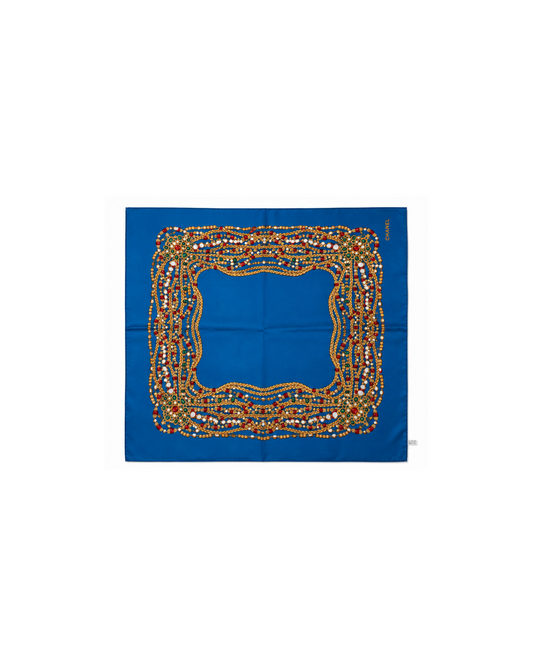 Chanel Blue Jewels Silk Scarf