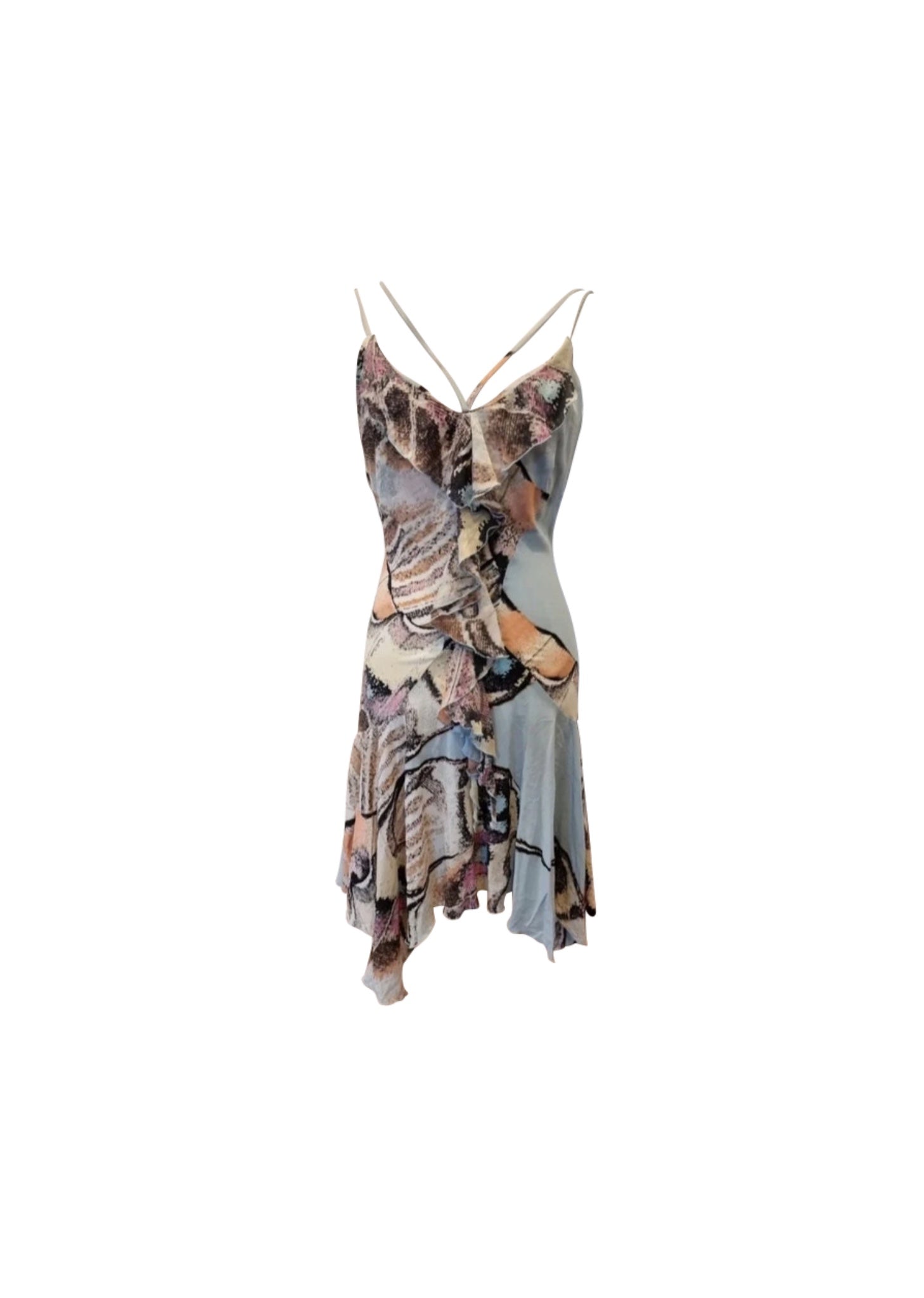 Roberto Cavalli 2003 Multi Print Ruffles Dress