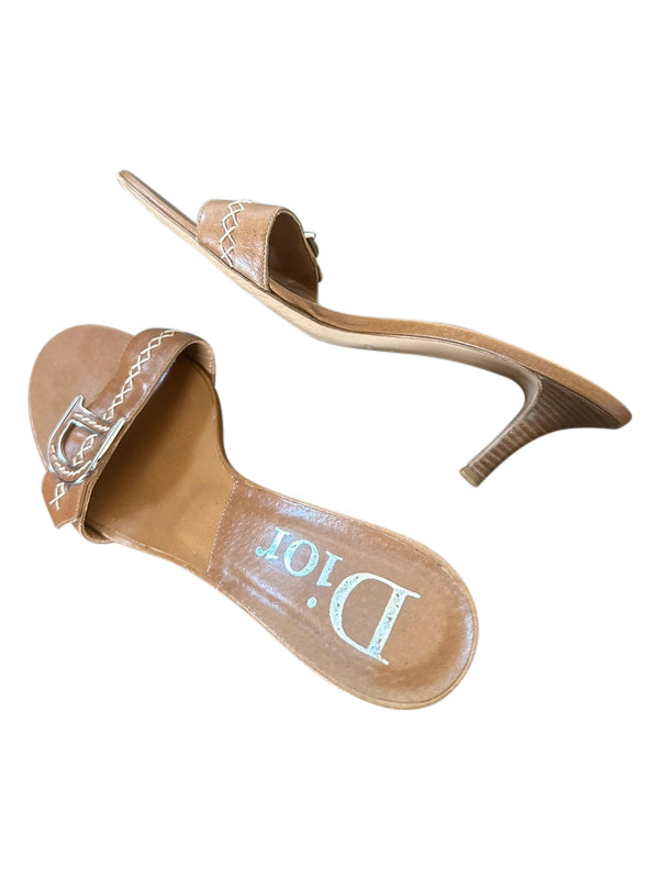 Christian Dior By John Galliano Cross Stitch Brown Mules