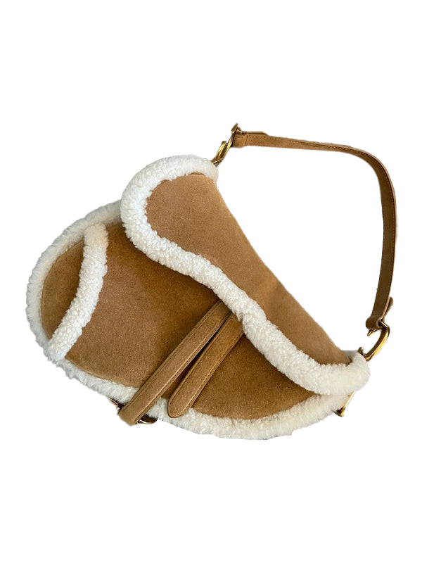 Christian Dior Suede Shearling Saddle Bag