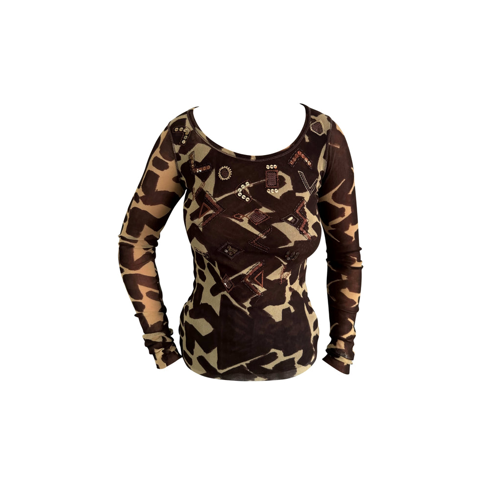 Jean Paul Gaultier Sequin Mesh Long Sleeve Top