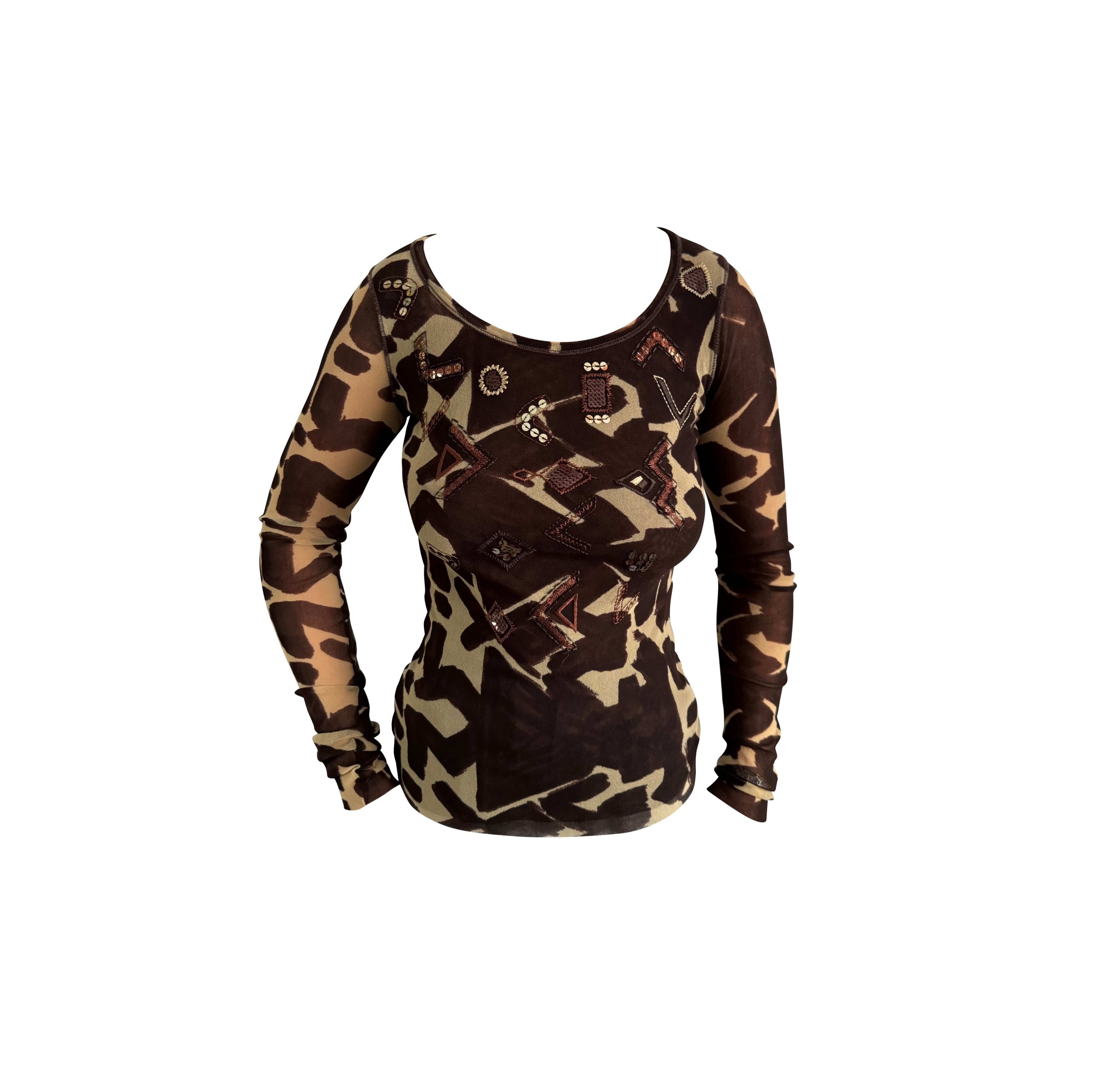 Jean Paul Gaultier Sequin Mesh Long Sleeve Top