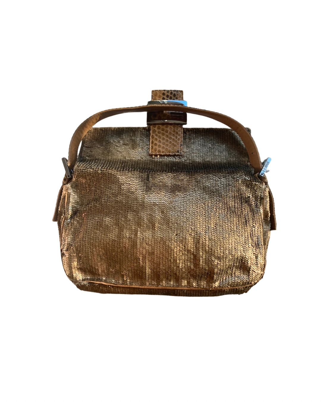 Fendi 2000 Brown Sequin Lizard Baguette Shoulder Bag
