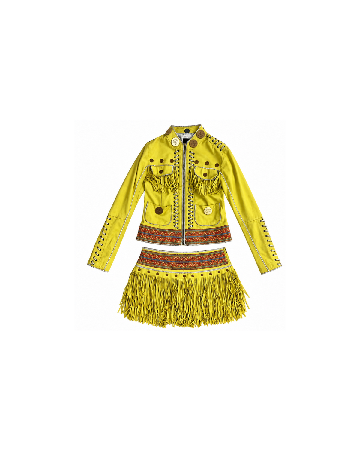 Roberto Cavalli Fringe Skirt And Jacket Set