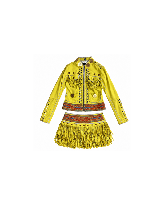 Roberto Cavalli Fringe Skirt And Jacket Set