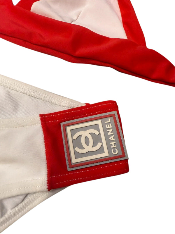 Chanel Logo Red and White Triangle Bikini
