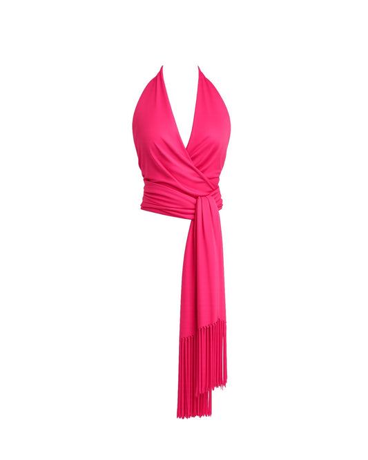 Celine 2004 Fringe Wrap Neckhalter Top