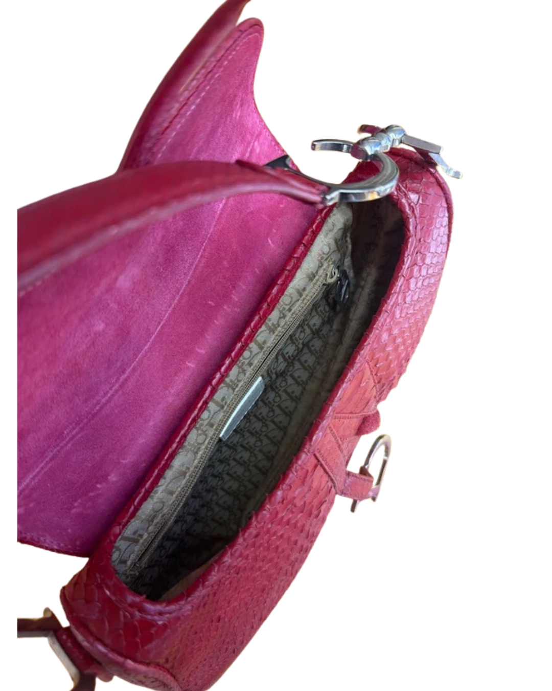 Christian Dior By John Galliano Red Python Saddle Bag