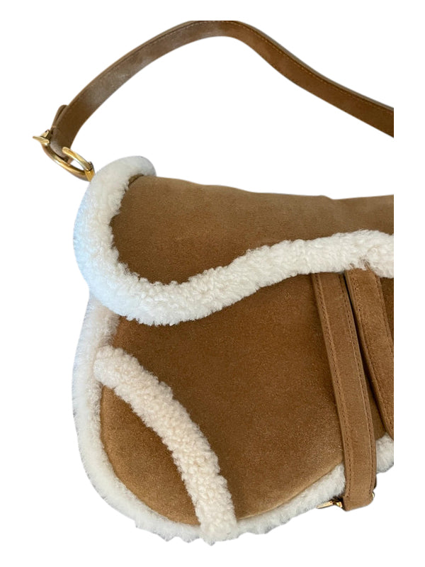 Christian Dior Suede Shearling Saddle Bag