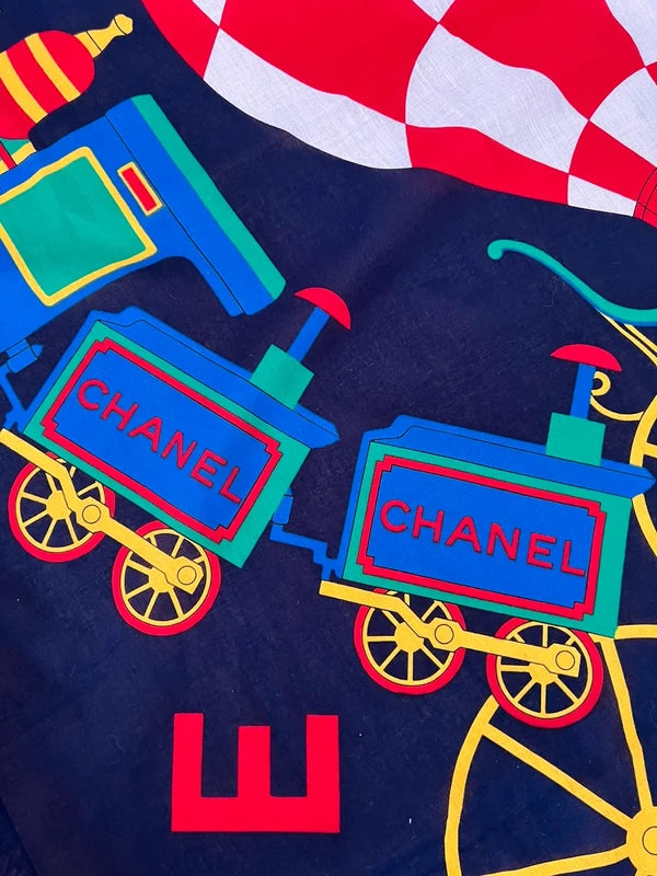 Chanel 1988 Multi Circus Print Cotton Scarf