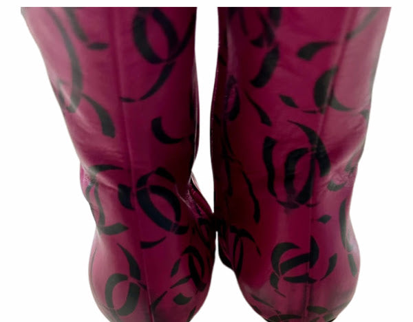Chanel CC Pink Leather Knee High Boots