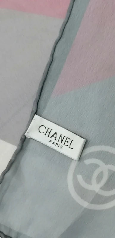Chanel Pink Purple Logo Silk Scarf