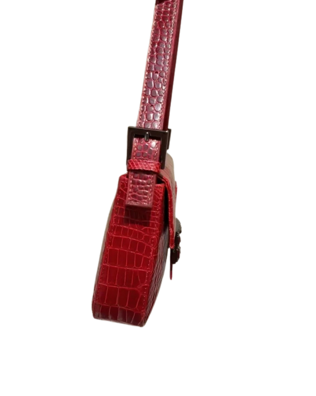 Fendi Glossy Red Crocodile Baguette Bag