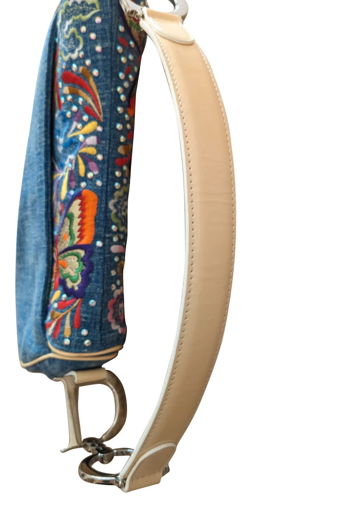 Christian Dior Butterfly Denim Saddle Bag