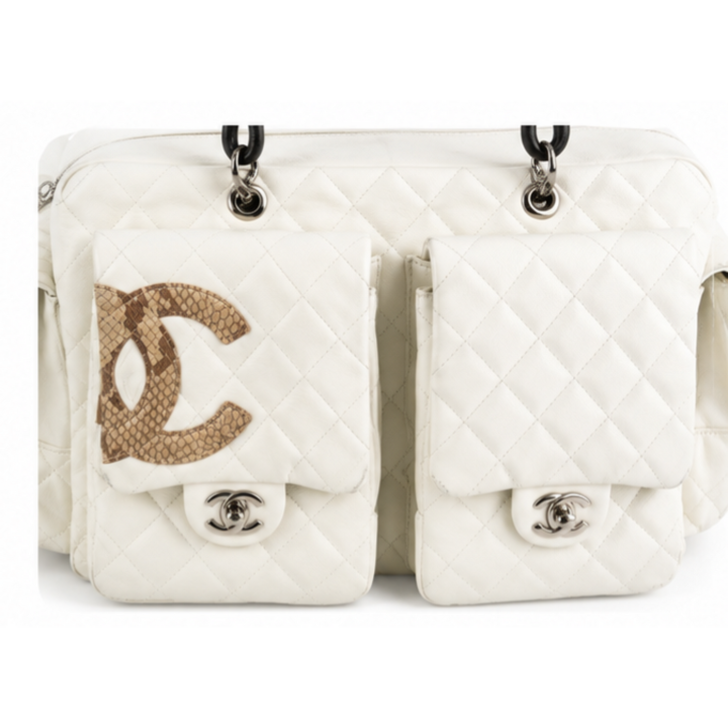 Chanel Cambon Reporter White Leather Python Bag
