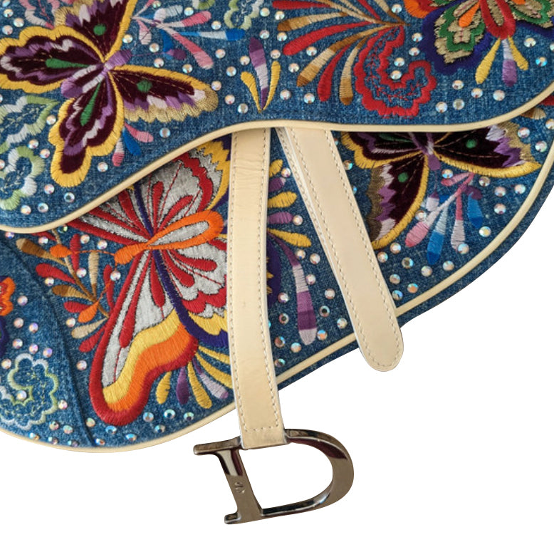 Christian Dior Butterfly Denim Saddle Bag