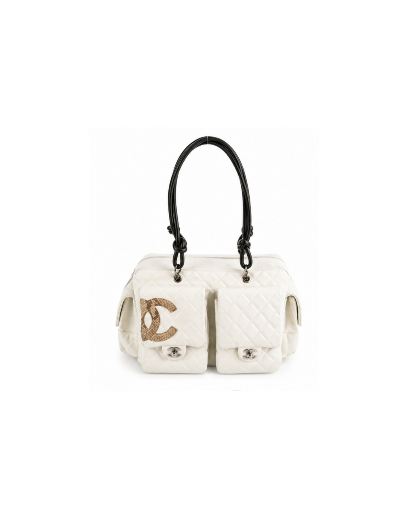 Chanel Cambon Reporter White Leather Python Bag
